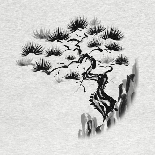 Sumi-E Pine Tree on Cliff (Transparent) by bengman